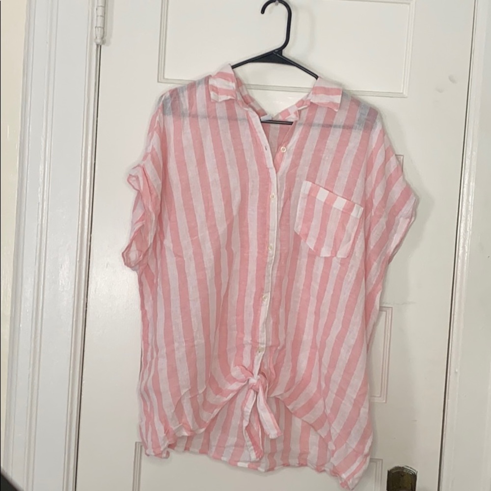 Old Navy linen& Cotton lightweight pink striped